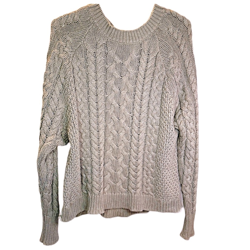 Aerie Chunky Cable Knit Light Brown Sz S Cotton Crewneck Sweater Long Sleeve